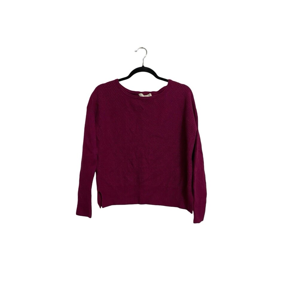 LOFT Merino Wool Blend Textured Sweater Magenta Large Side Vents